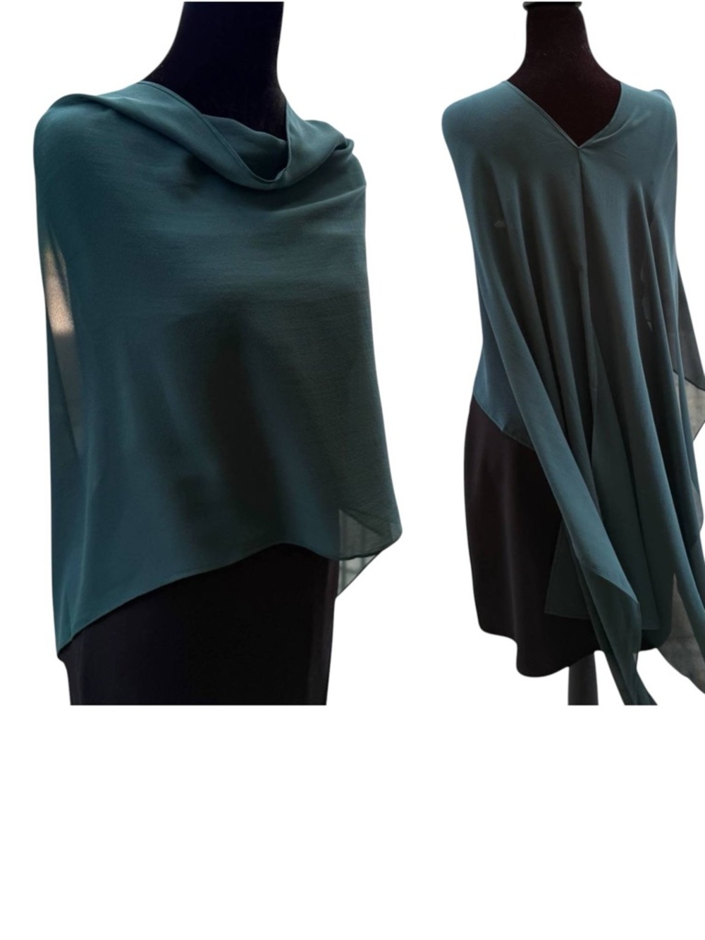 Eileen Fisher NWT sheer silk poncho wrap scarf green 100% silk - Picture 4 of 6